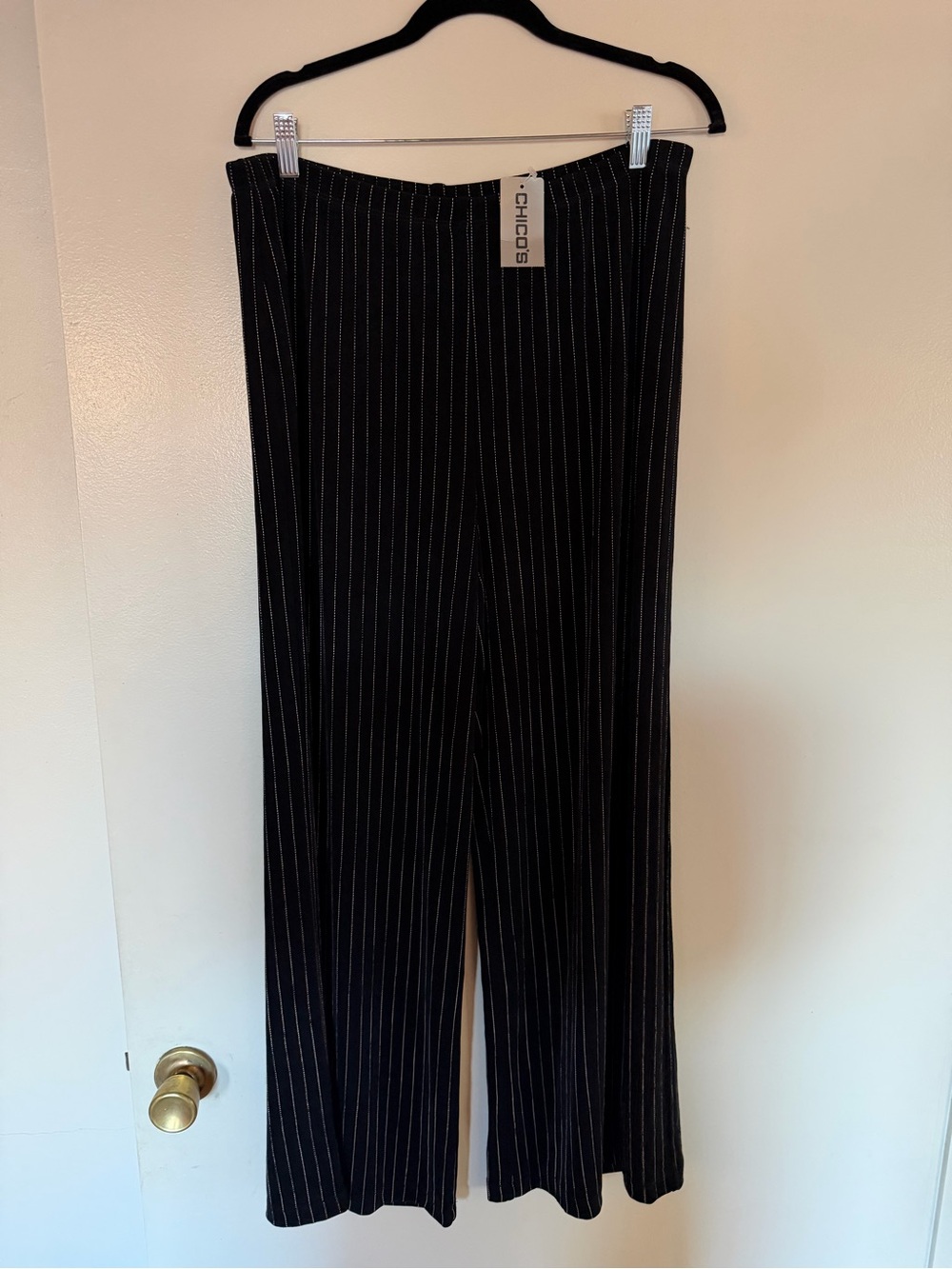 Chico's Travelers Black Pinstripe Wide Leg Dress Pants